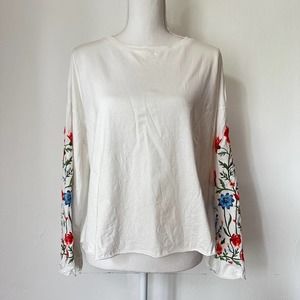 Driftwood Floral Embroidered Sleeve Blouse, Size Small